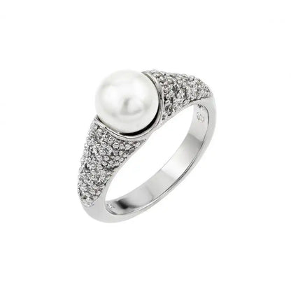 925 Sterling Silver Rhodium Plated Synthetic Pearl Ring