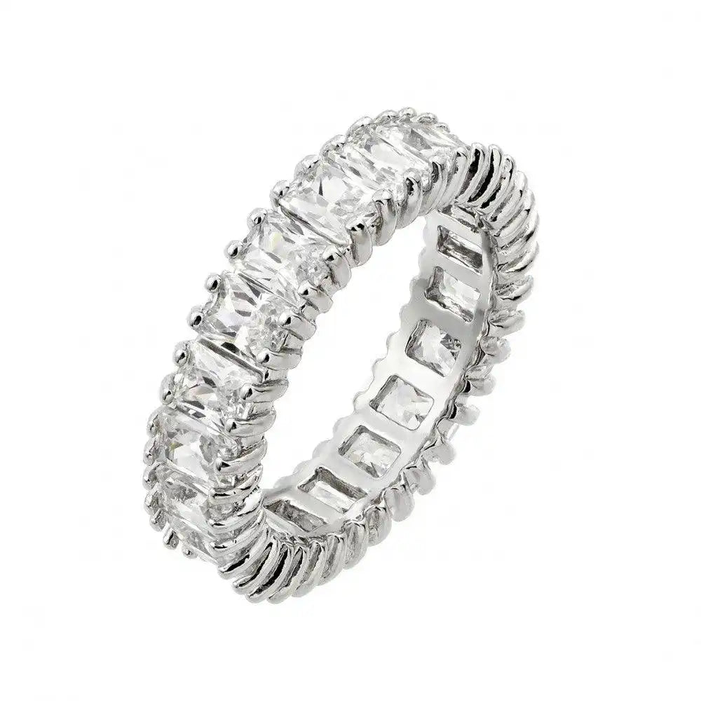 925 Sterling Silver Rhodium Plated Clear Rectangular CZ Eternity Ring