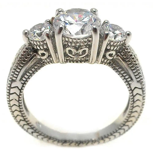 925 Sterling Silver Rhodium Plated Round Past Present Future CZ Ring