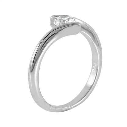925 Sterling Silver Rhodium Plated Single CZ Plain Ring