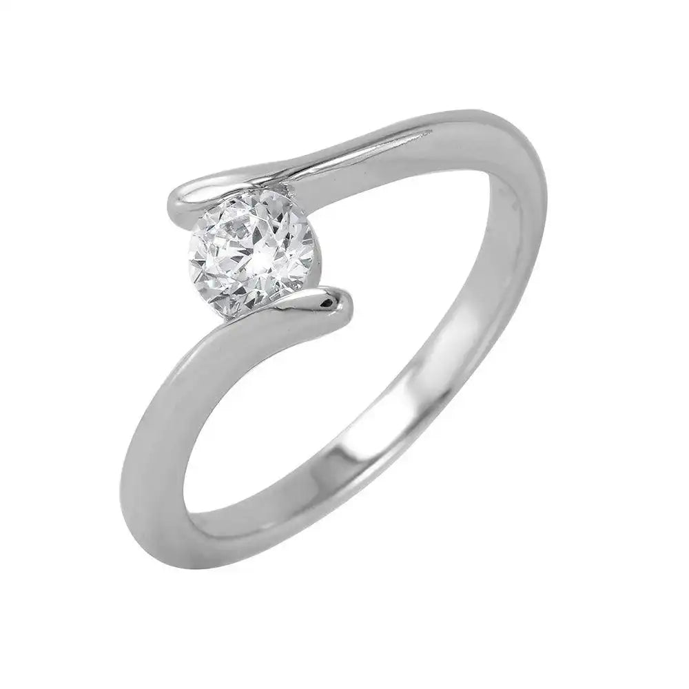 925 Sterling Silver Rhodium Plated Single CZ Plain Ring