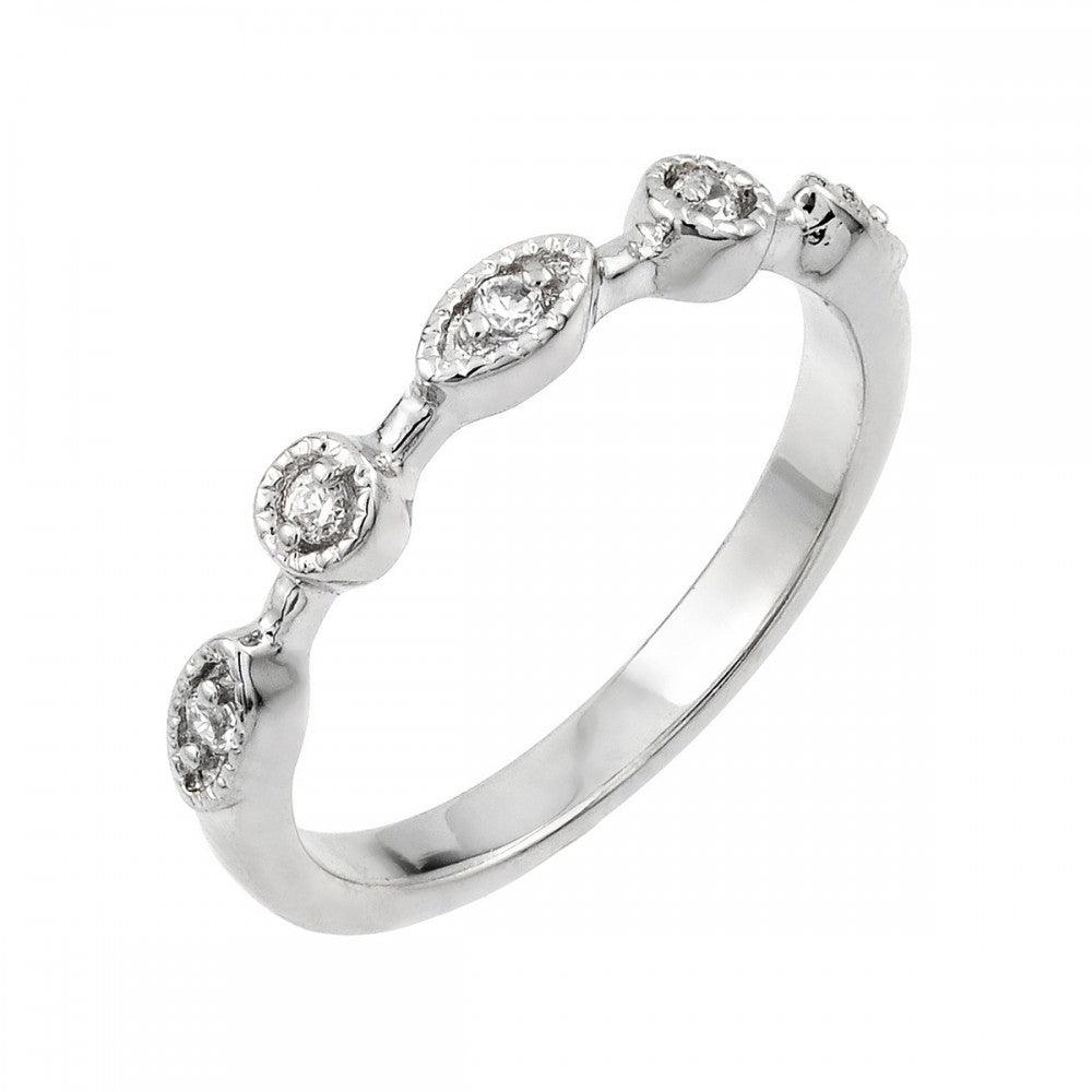 925 Silver Rhodium Plated Multi Shaped Clear CZ Ring
