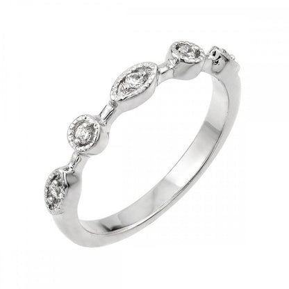 925 Silver Rhodium Plated Multi Shaped Clear CZ Ring