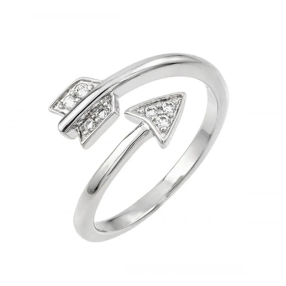 925 Sterling Silver Rhodium Plated Clear CZ Arrow Ring