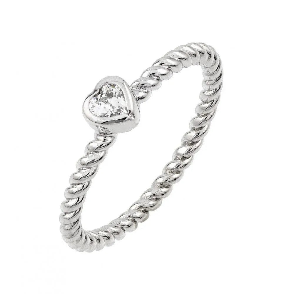 925 Sterling Silver  Rhodium Plated Rope CZ Ring