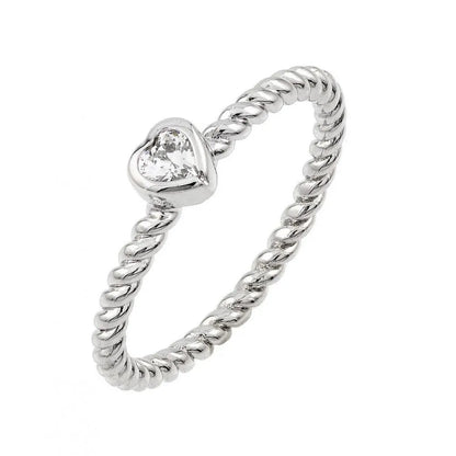 925 Sterling Silver  Rhodium Plated Rope CZ Ring