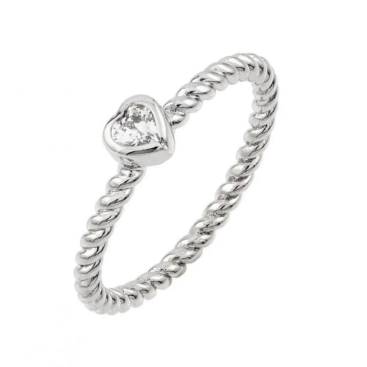 925 Sterling Silver  Rhodium Plated Rope CZ Ring
