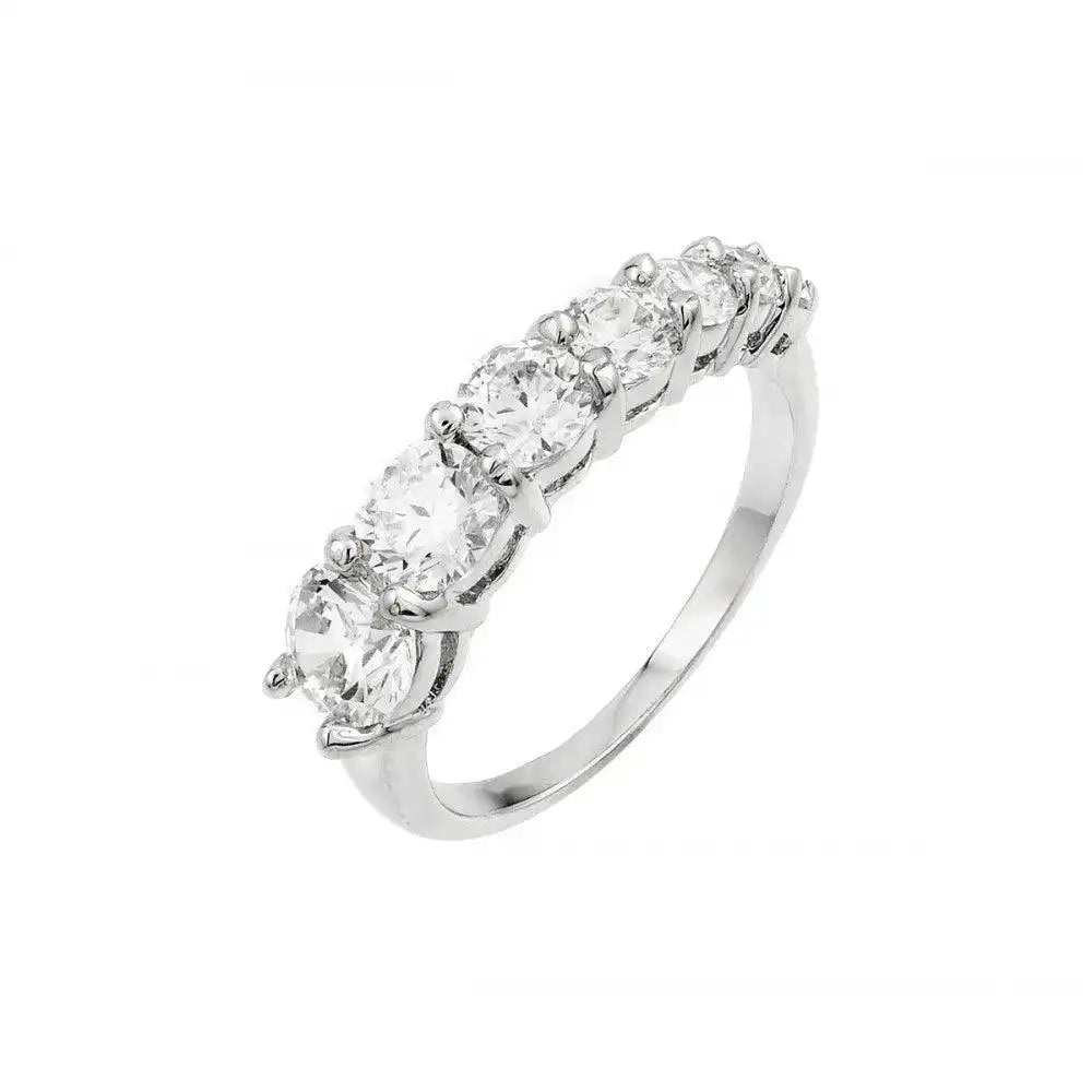 925 Sterling Silver Rhodium Plated Graduated CZ Ring