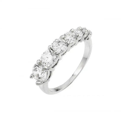 925 Sterling Silver Rhodium Plated Graduated CZ Ring