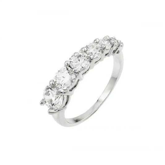 925 Sterling Silver Rhodium Plated Graduated CZ Ring