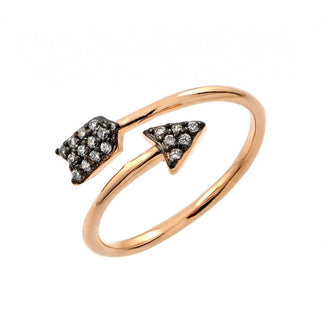 925 Silver Black Rhodium and Gold Plated 2 Toned Clear CZ Arrow Ring