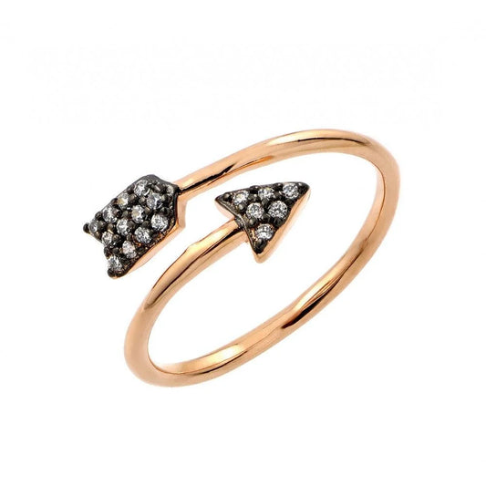 925 Silver Black Rhodium and Gold Plated 2 Toned Clear CZ Arrow Ring