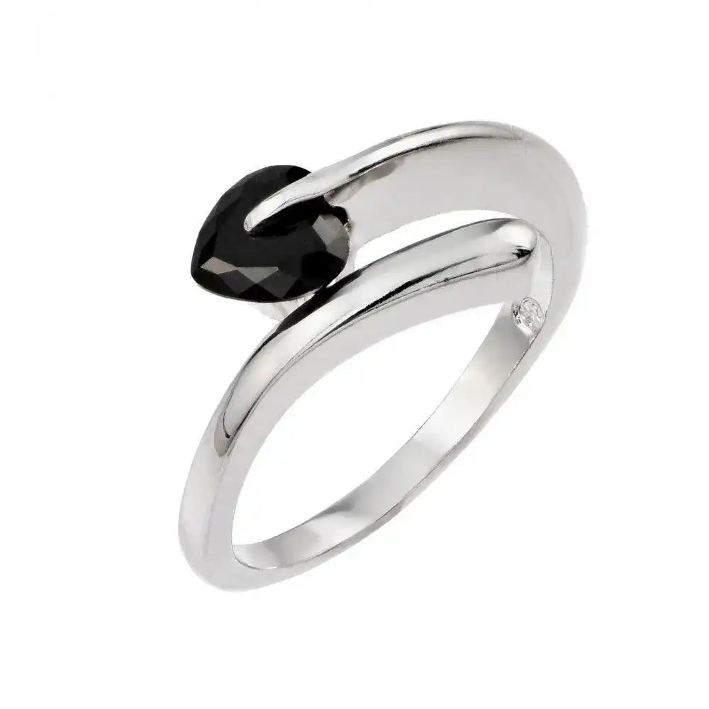 925 Sterling Silver Rhodium Plated Black CZ Ring