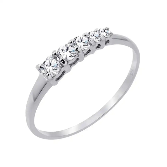 925 Sterling Silver Rhodium Plated 5 Stone Set Clear CZ Graduating Ring