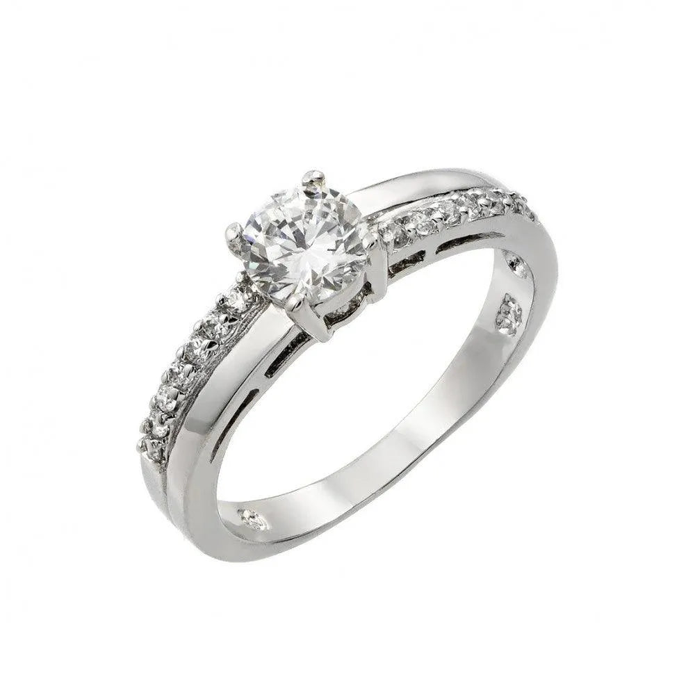 925  Sterling Silver Rhodium Plated Clear Round Center CZ Bridal Ring