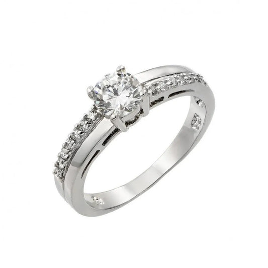 925  Sterling Silver Rhodium Plated Clear Round Center CZ Bridal Ring