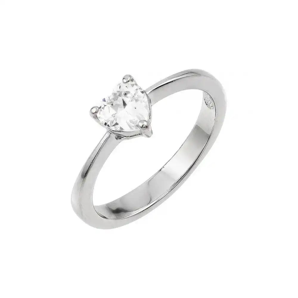 925 Sterling Silver Rhodium Plated Clear CZ Solitaire Ring