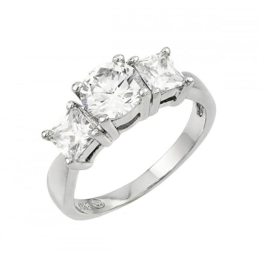 925 Silver Rhodium Plated Past Present Future CZ Ring
