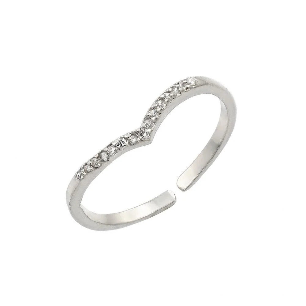 925 Silver Rhodium Plated Clear Inlay CZ Chevron Ring