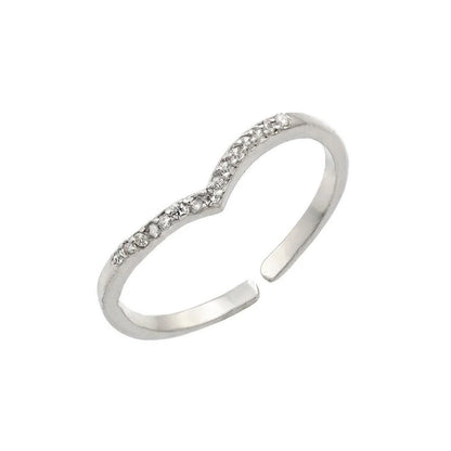 925 Silver Rhodium Plated Clear Inlay CZ Chevron Ring