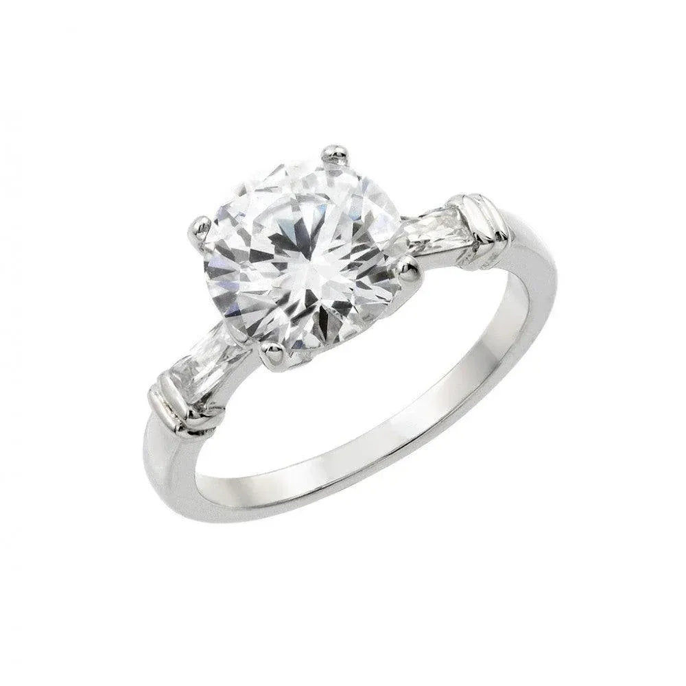 925 Sterling Silver Rhodium Plated Clear Round Center CZ Bridal Engagement Ring