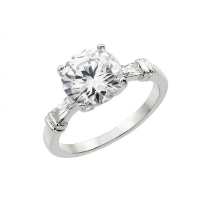 925 Sterling Silver Rhodium Plated Clear Round Center CZ Bridal Engagement Ring
