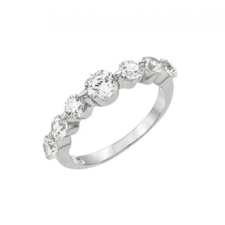 925 Silver Rhodium Plated Clear Round 7 Stone Set CZ Row Ring