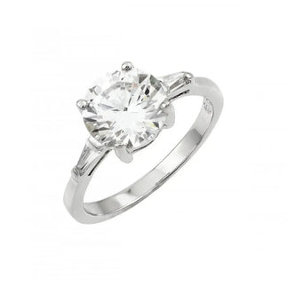 925 Sterling Silver Rhodium Plated Clear CZ Solitaire Ring