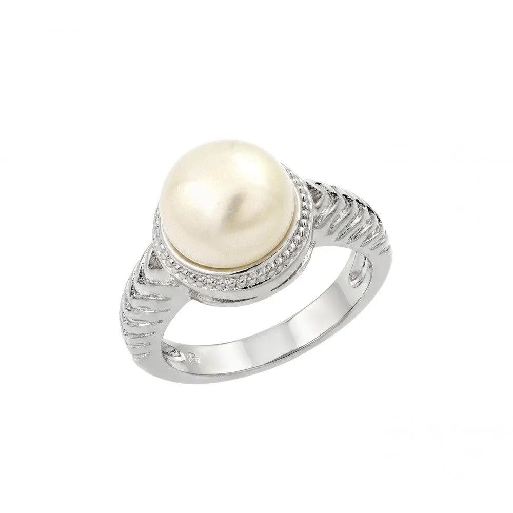 925 Sterling Silver Rhodium Plated Fresh Water Pearl Center Rope Ring