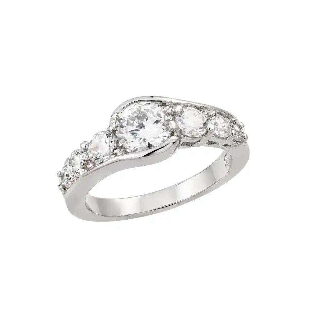 925 Sterling Silver Rhodium Plated Clear Round CZ Single Row Ring
