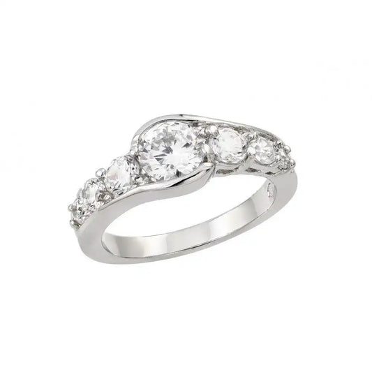 925 Sterling Silver Rhodium Plated Clear Round CZ Single Row Ring