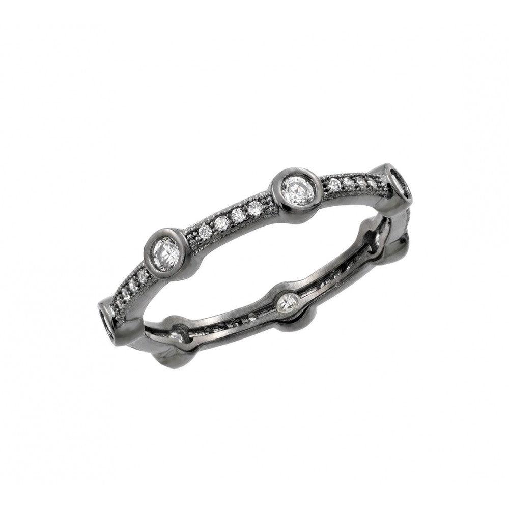925 Silver Oxidized Rhodium Plated Round Clear CZ Eternity Ring