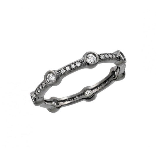 925 Silver Oxidized Rhodium Plated Round Clear CZ Eternity Ring