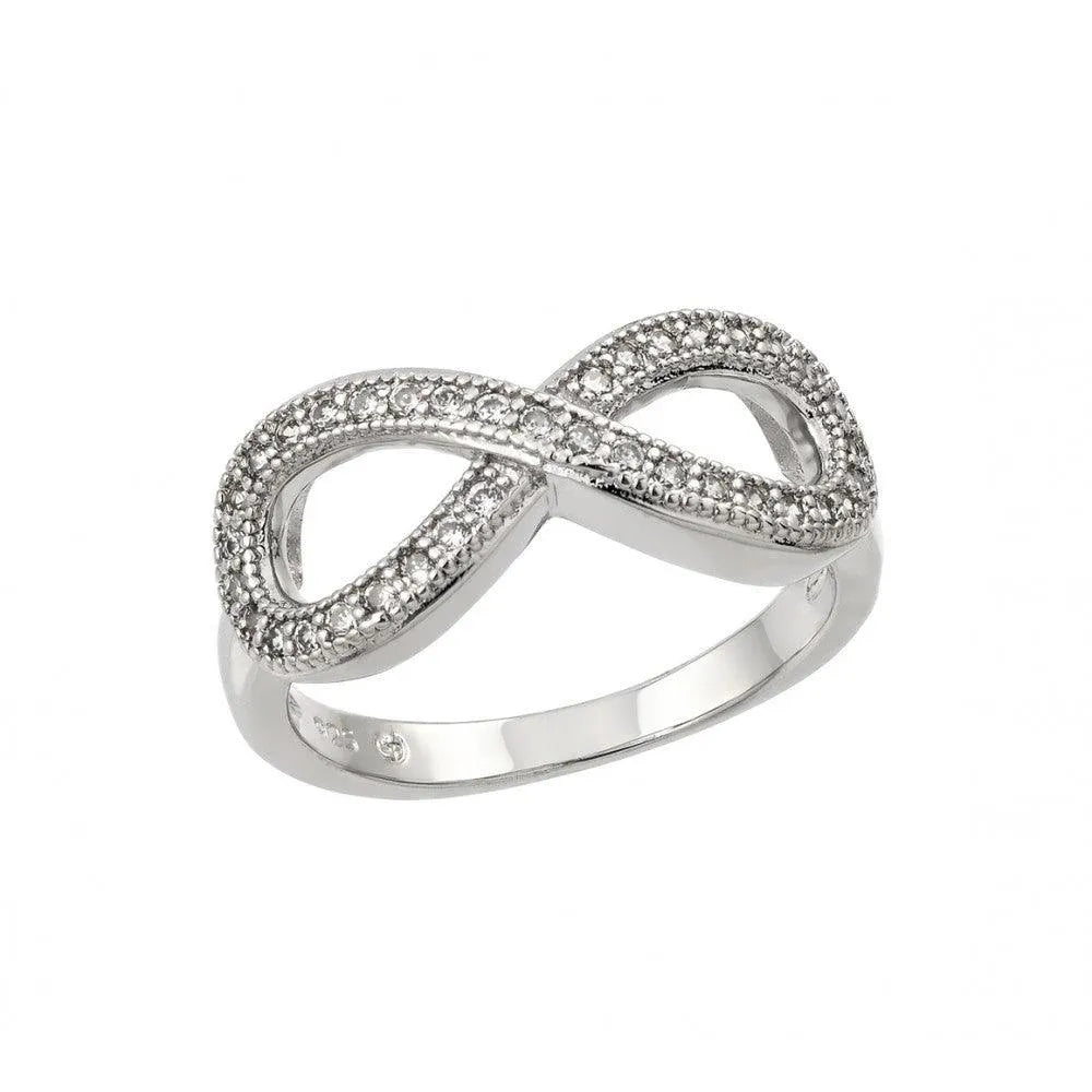 925 Sterling Silver Rhodium Plated Clear Pave Set CZ Infinity Ring