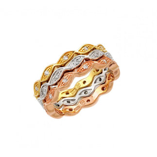 925 Silver Rhodium Rose Gold and Gold Plated 3 Tone Stackable Eternity Ring Set