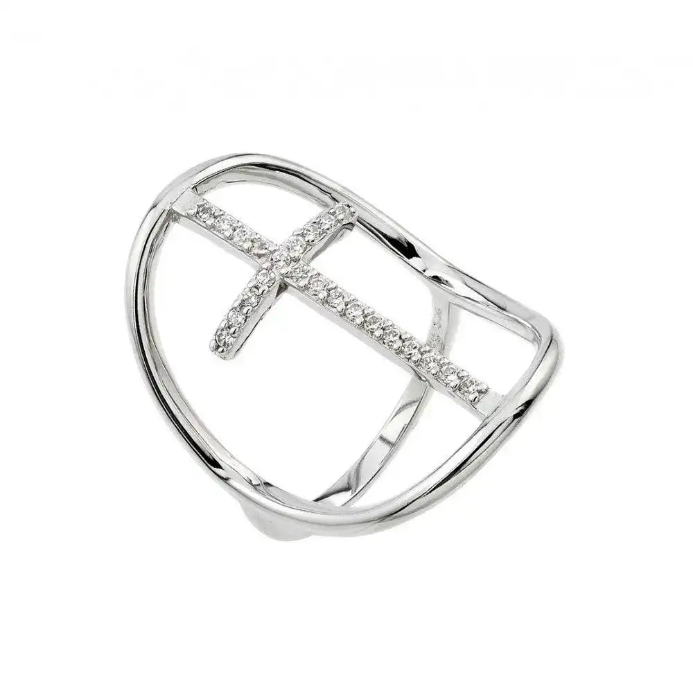 925 Sterling Silver Rhodium Plated Cross Ring