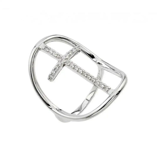 925 Sterling Silver Rhodium Plated Cross Ring