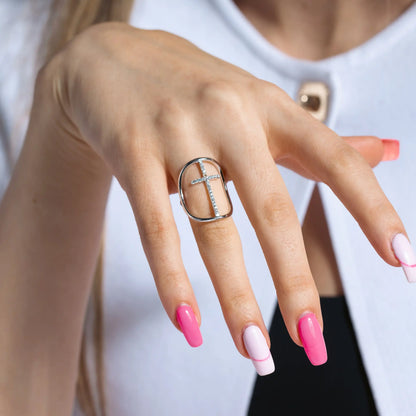 925 Sterling Silver Rhodium Plated Cross Ring