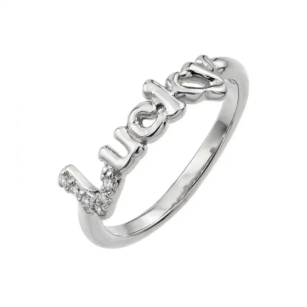 925 Sterling Silver Rhodium Plated Lucky Ring