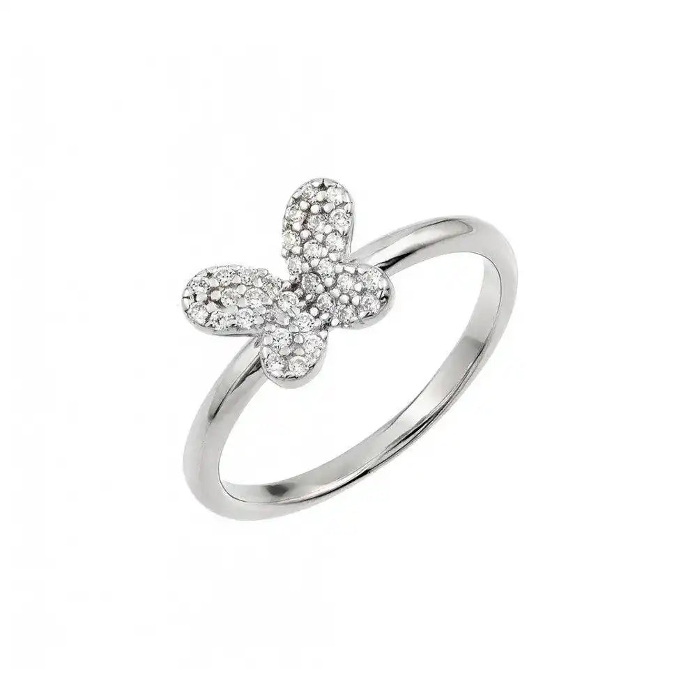 925 Sterling Silver Rhodium Plated CZ Butterfly Ring