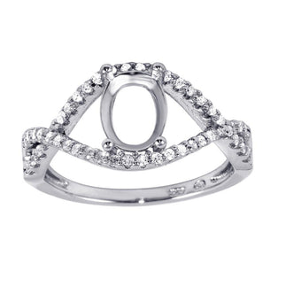 925 Sterling Silver Rhodium Plated Twisted Center Mounting Ring with CZ