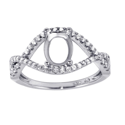925 Sterling Silver Rhodium Plated Twisted Center Mounting Ring with CZ