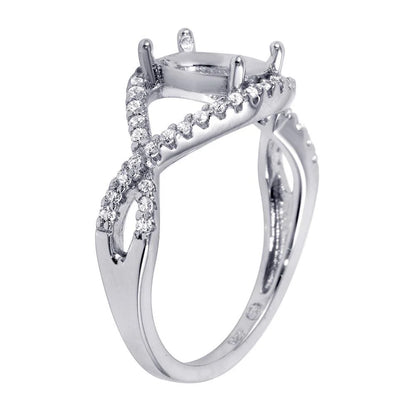 925 Sterling Silver Rhodium Plated Twisted Center Mounting Ring with CZ