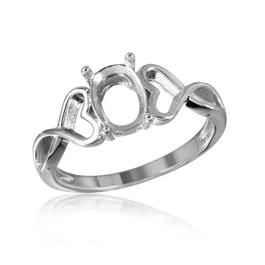 925 Sterling Silver Rhodium Plated Open Heart Shank Single Stone Mounting Ring