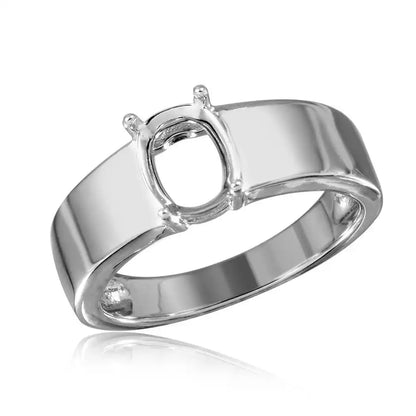 925 Sterling Silver Rhodium Plated High Polished Band Single Stone Mounting Ring