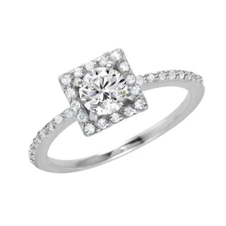925 Sterling Silver Rhodium Plated Round Clear Pave Set and Center CZ