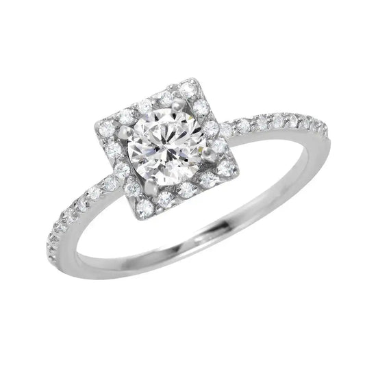 925 Sterling Silver Rhodium Plated Round Clear Pave Set and Center CZ