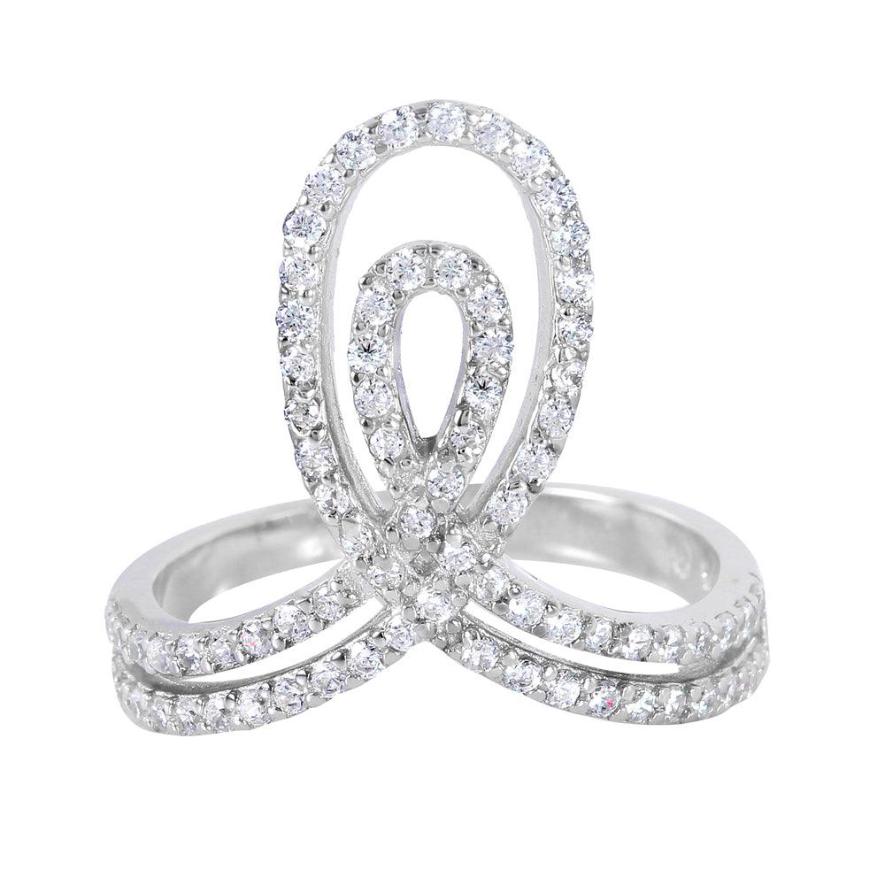925 Silver Rhodium Plated Clear Pave Set Double Loop Ring