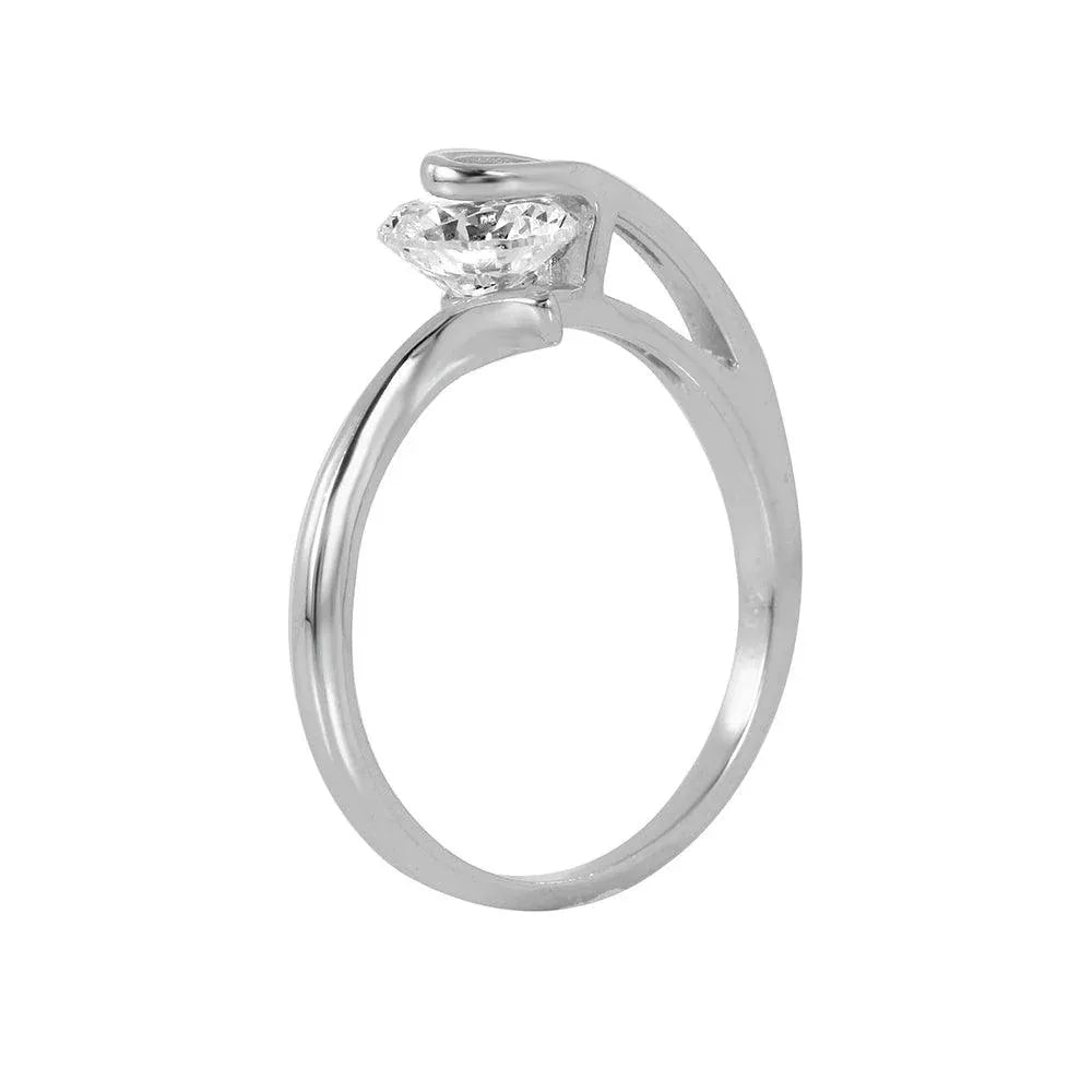 925 Sterling Silver Rhodium Plated Plain CZ Loop Ring
