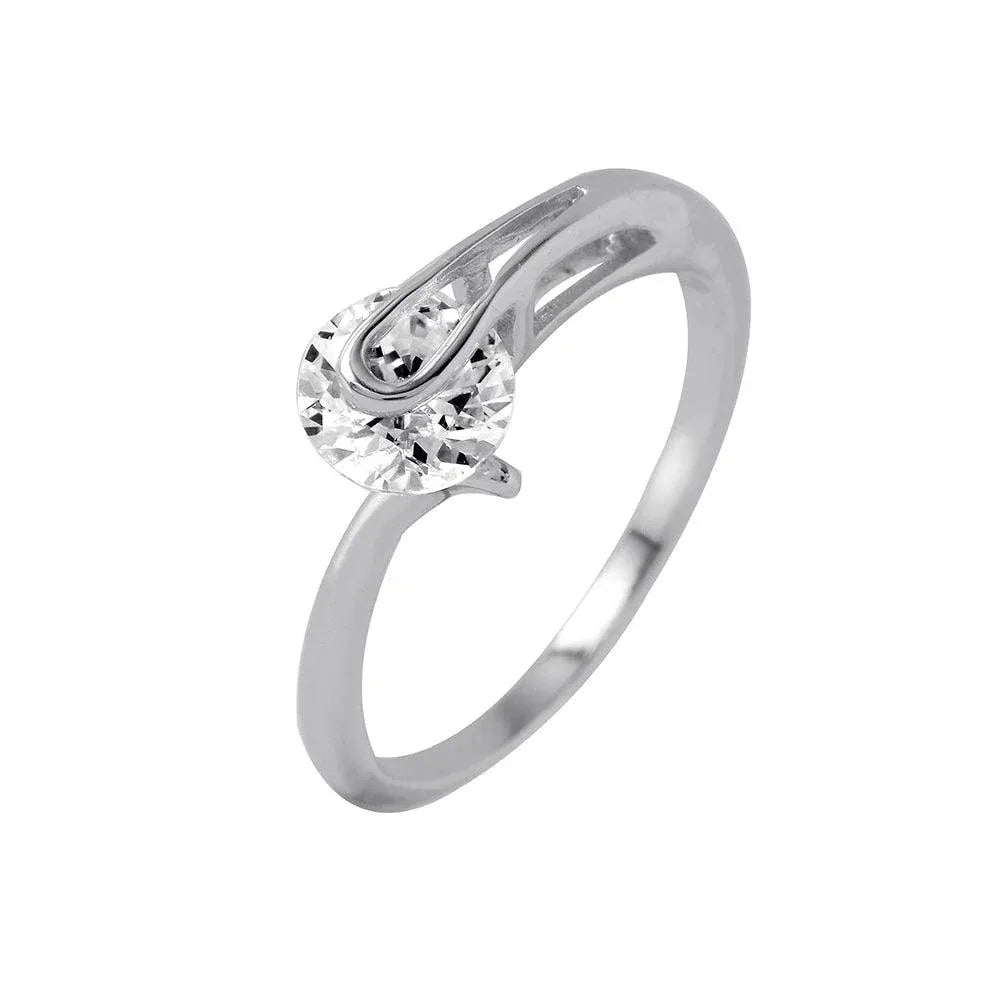 925 Sterling Silver Rhodium Plated Plain CZ Loop Ring